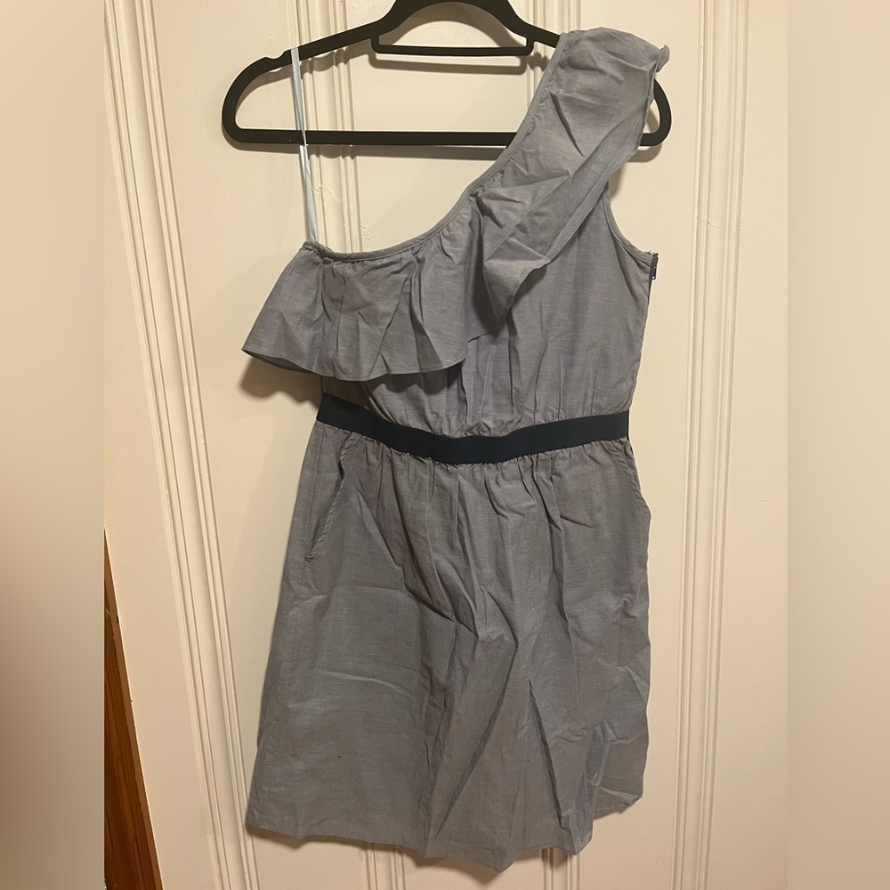 One shoulder chambray dress